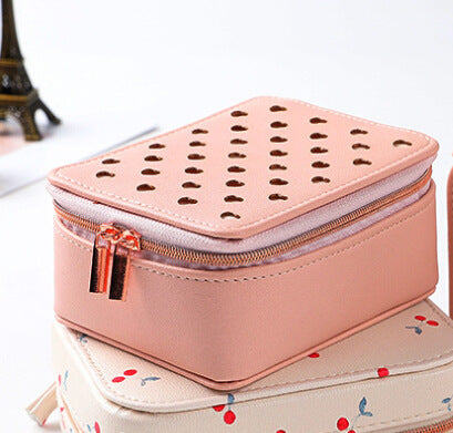 Double-layer Mini stud earrings rings Jewelry Box Useful Makeup Organizer With Zipper Travel Portable Jewelry PU Box