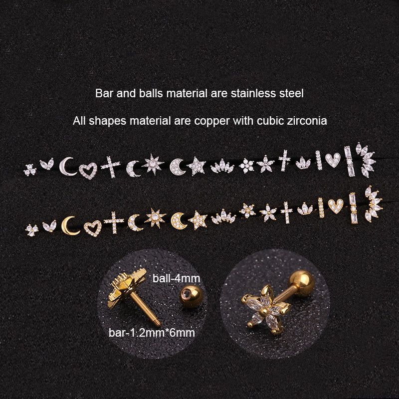 16G Crystal Titanium Internally Threaded Double Gem Single Cartilage Earring Crystal Ear Stud Body Jewelry