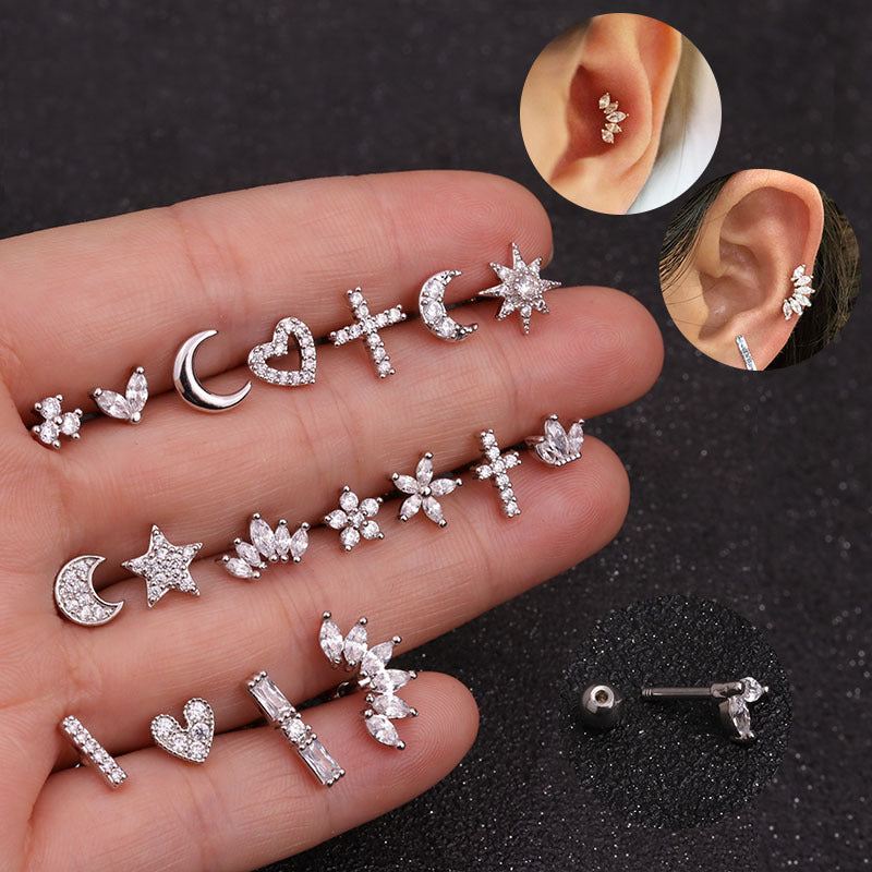 16G Crystal Titanium Internally Threaded Double Gem Single Cartilage Earring Crystal Ear Stud Body Jewelry