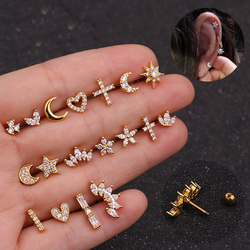 16G Crystal Titanium Internally Threaded Double Gem Single Cartilage Earring Crystal Ear Stud Body Jewelry