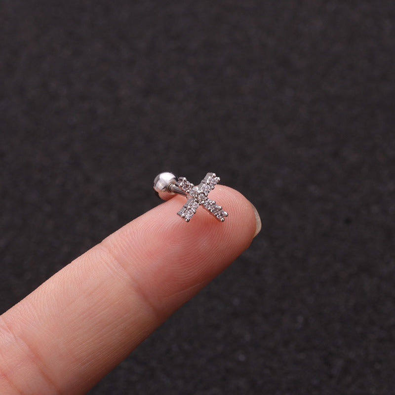 16G Crystal Titanium Internally Threaded Double Gem Single Cartilage Earring Crystal Ear Stud Body Jewelry