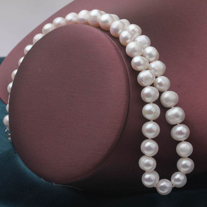 AAA Cultured Freshwater Pearl Necklace Near Round Pearl in Sterling Silver Clasp 3 Pearl Color Available 18 inch / 45cm