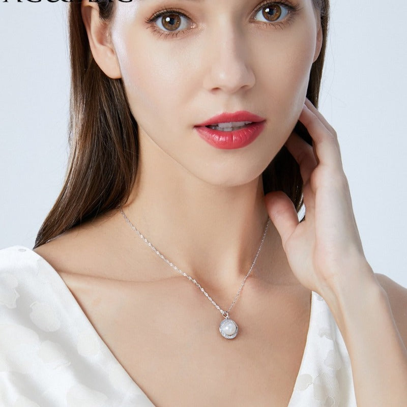 Real Pearl Pendant Freshwater Pearl and Diamond Pendant Necklace with 925 Silver Chain