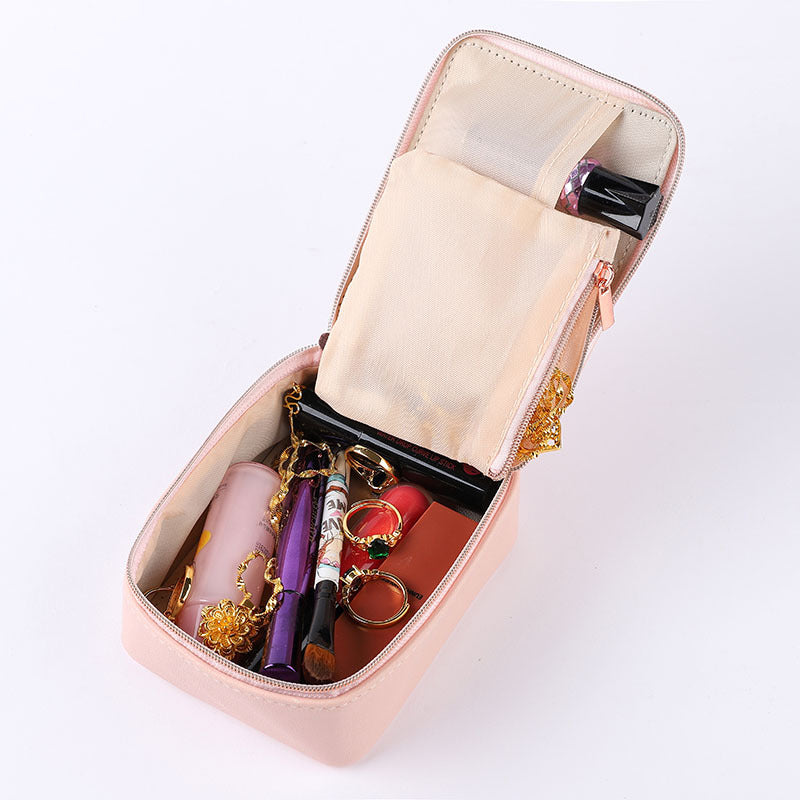 Double-layer Mini stud earrings rings Jewelry Box Useful Makeup Organizer With Zipper Travel Portable Jewelry PU Box