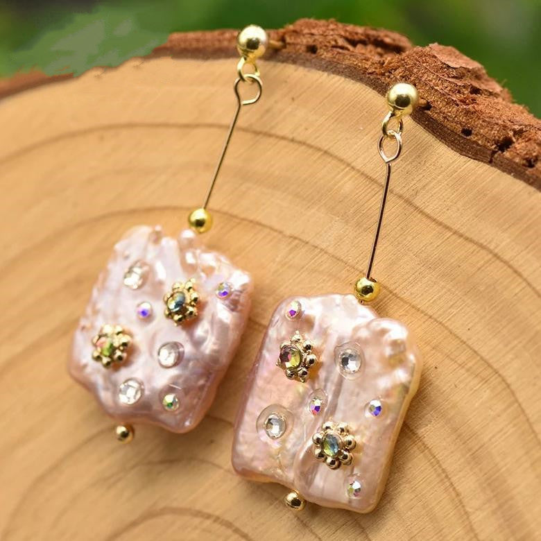 White and Champagne Mother of Pearl Drop Earrings in 14K Gold Over Sterling Silver(15-16mm)