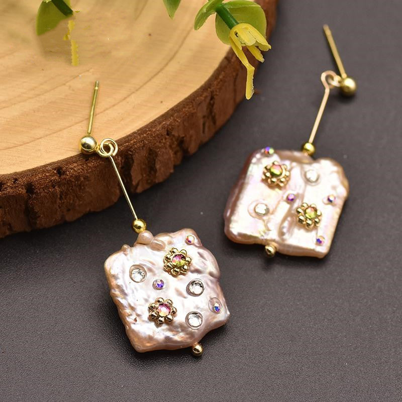 White and Champagne Mother of Pearl Drop Earrings in 14K Gold Over Sterling Silver(15-16mm)