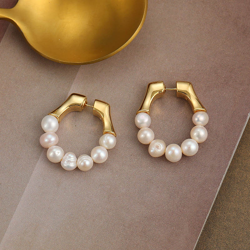 Pearl Hoop Earrings | Freshwater Pearl Earrings | Real Pearl Earrings (3-4mm)