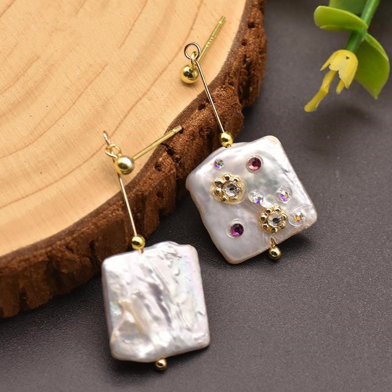 White and Champagne Mother of Pearl Drop Earrings in 14K Gold Over Sterling Silver(15-16mm)