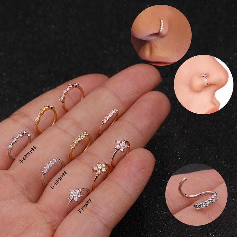 Titanium 20G CNC Pave Clicker Ring - Nose, Cartilage, Earlobe