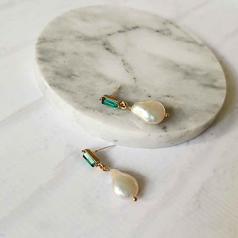 AAA Real Baroque Pearl Drop Earrings in 14K Gold Over Sterling Silver(9-10mm)