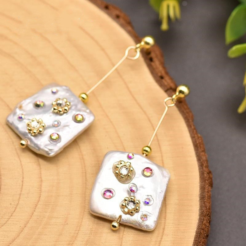 White and Champagne Mother of Pearl Drop Earrings in 14K Gold Over Sterling Silver(15-16mm)