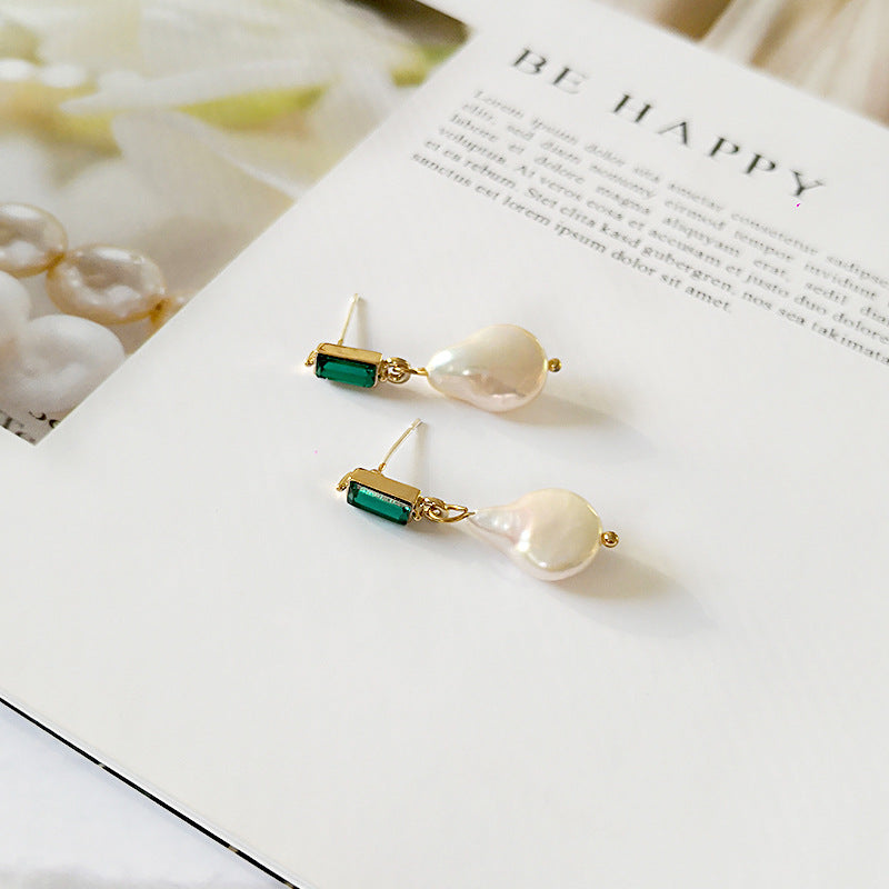 AAA Real Baroque Pearl Drop Earrings in 14K Gold Over Sterling Silver(9-10mm)