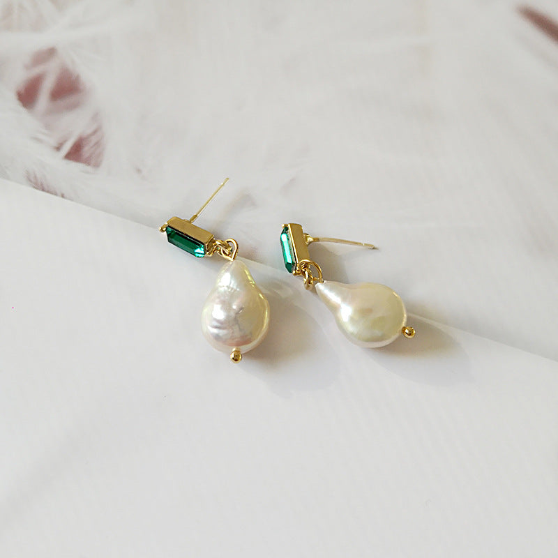 AAA Real Baroque Pearl Drop Earrings in 14K Gold Over Sterling Silver(9-10mm)