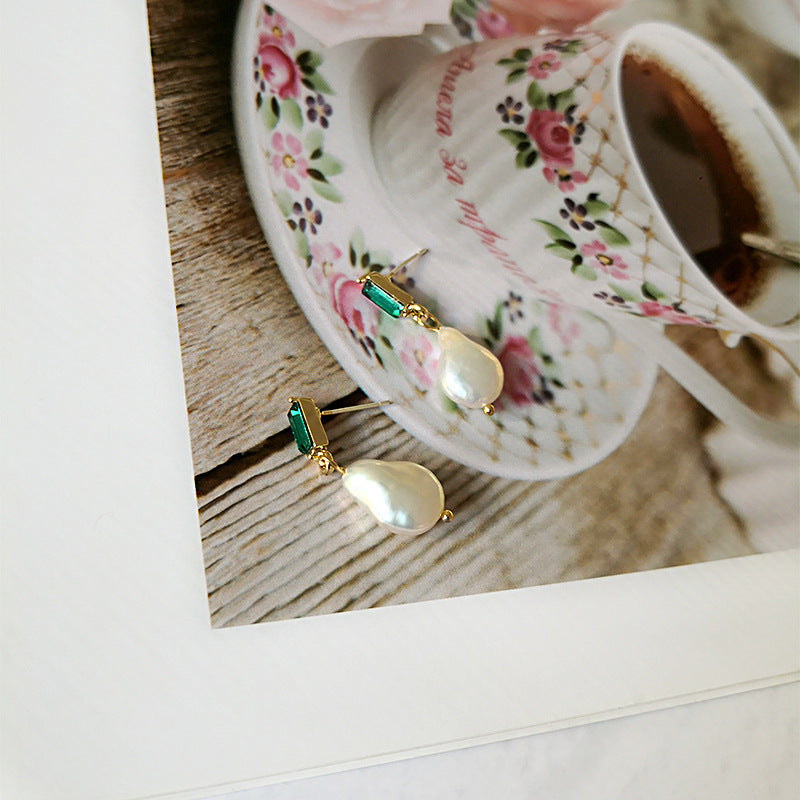 AAA Real Baroque Pearl Drop Earrings in 14K Gold Over Sterling Silver(9-10mm)