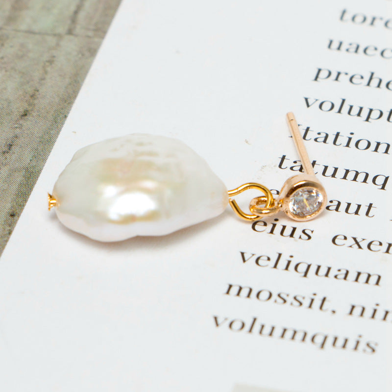 AAA Real Big Baroque Pearl Drop Earrings in 14K Gold Over Sterling Silver(10-12mm)