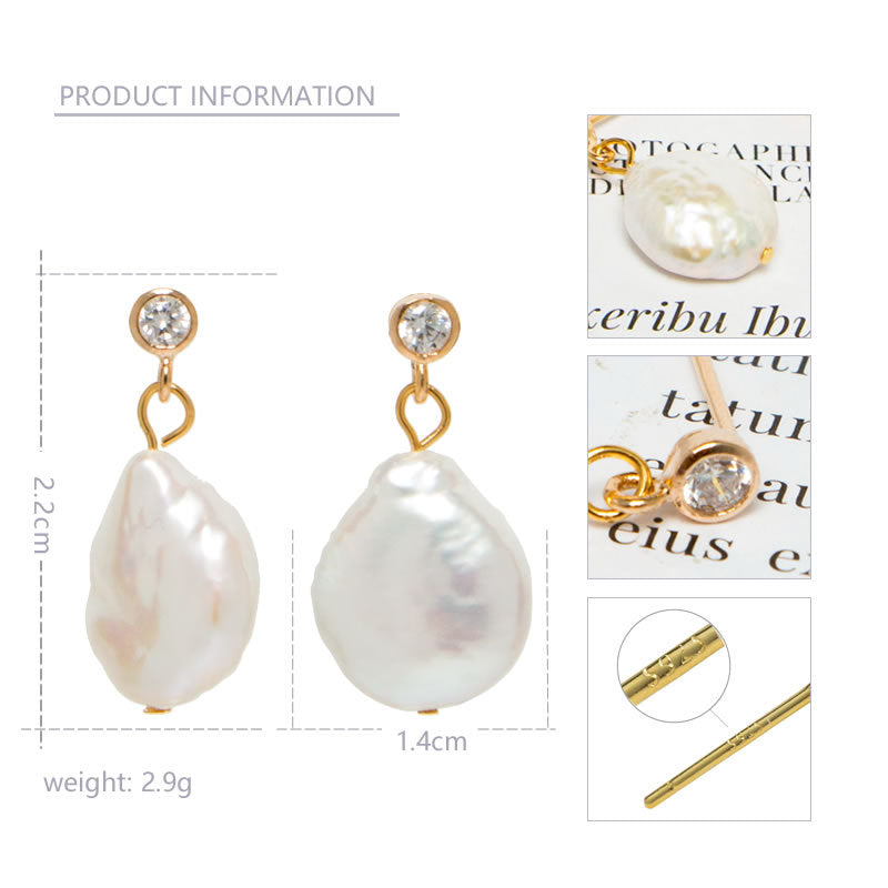 AAA Real Big Baroque Pearl Drop Earrings in 14K Gold Over Sterling Silver(10-12mm)