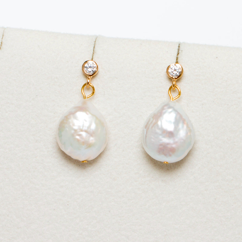 AAA Real Big Baroque Pearl Drop Earrings in 14K Gold Over Sterling Silver(10-12mm)