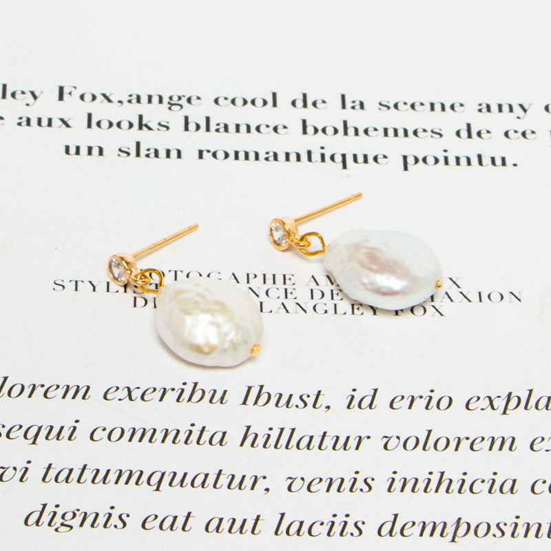 AAA Real Big Baroque Pearl Drop Earrings in 14K Gold Over Sterling Silver(10-12mm)