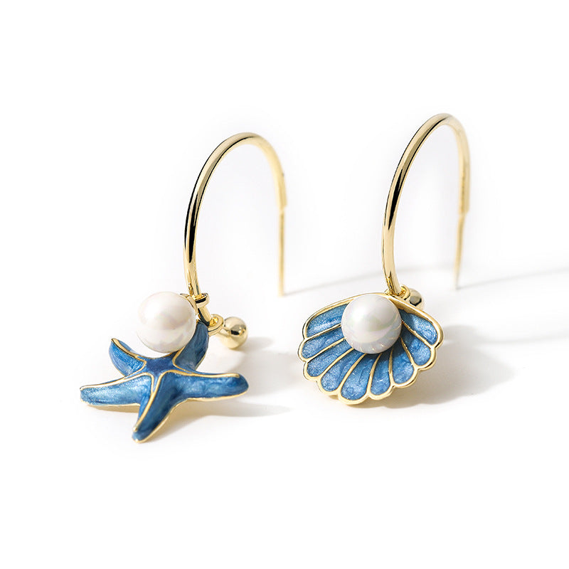 Starfish Creative Round Pearl Stud Earrings for Women in 14K Gold Over Sterling Silver