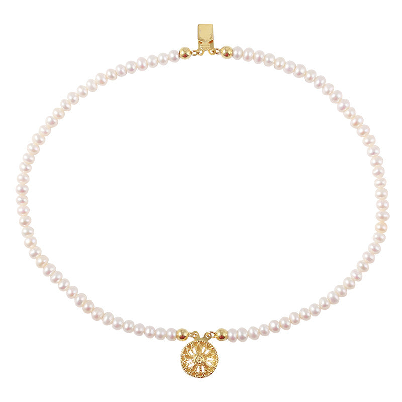 5-6mm White Cultured Pearl Double Strand Bracelet in 14K Gold Over Sterling Silver 7