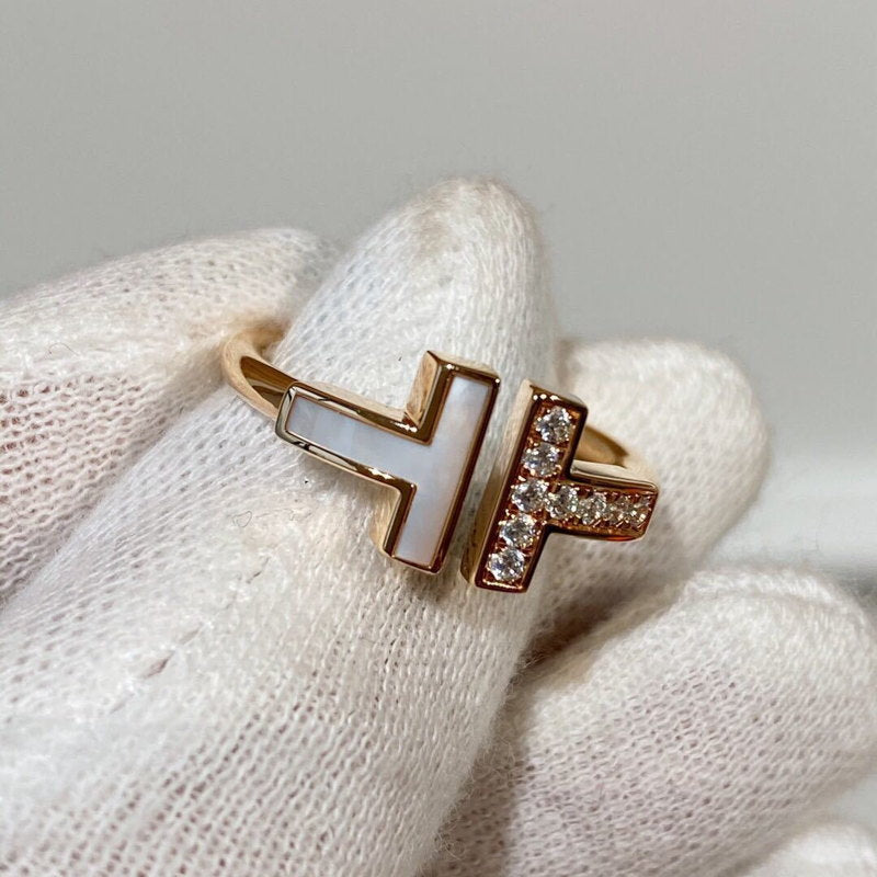 Gold Adjustable Rings | T Shaped Ring | Mother of Pearl Ring in 14K Gold Plated