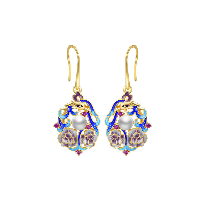 Freshwater Cultured Pearl Cloisonne Drop Earrings in 14K Gold Over Sterling Silver