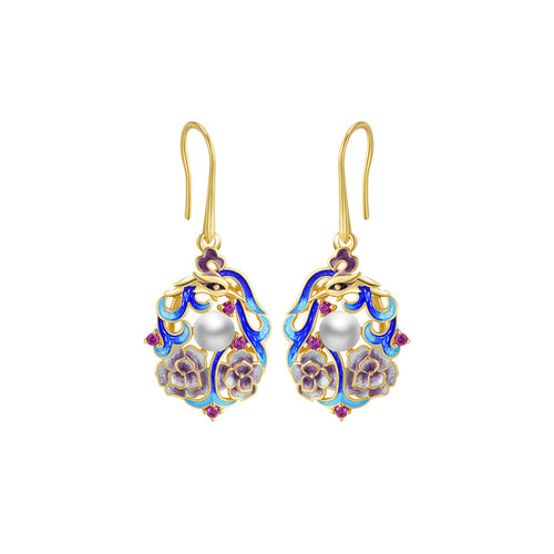 Freshwater Cultured Pearl Cloisonne Drop Earrings in 14K Gold Over Sterling Silver
