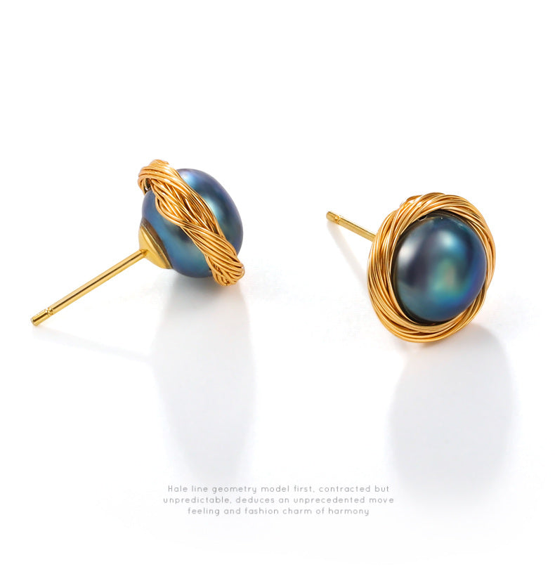 Aretes de perlas cultivadas de agua dulce AAA Perla de oro blanco negro disponible en pasador de plata