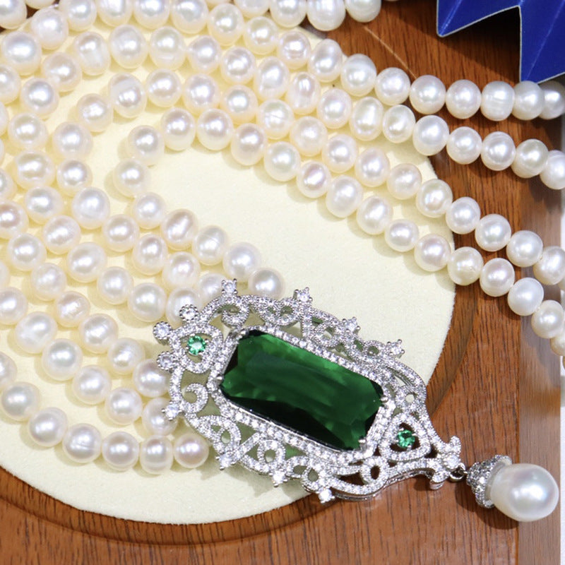 6-7 mm Multi Strand Freshwater Pearl Necklace and Bracelet Set | 3 Strand Pearl Necklace with Pendant Jewelry Set