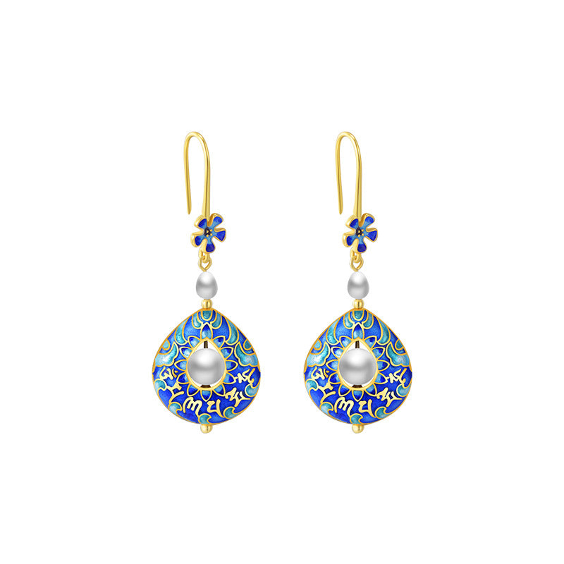 Freshwater Cultured Pearl Cloisonne Drop Earrings in 14K Gold Over Sterling Silver(4-5mm)