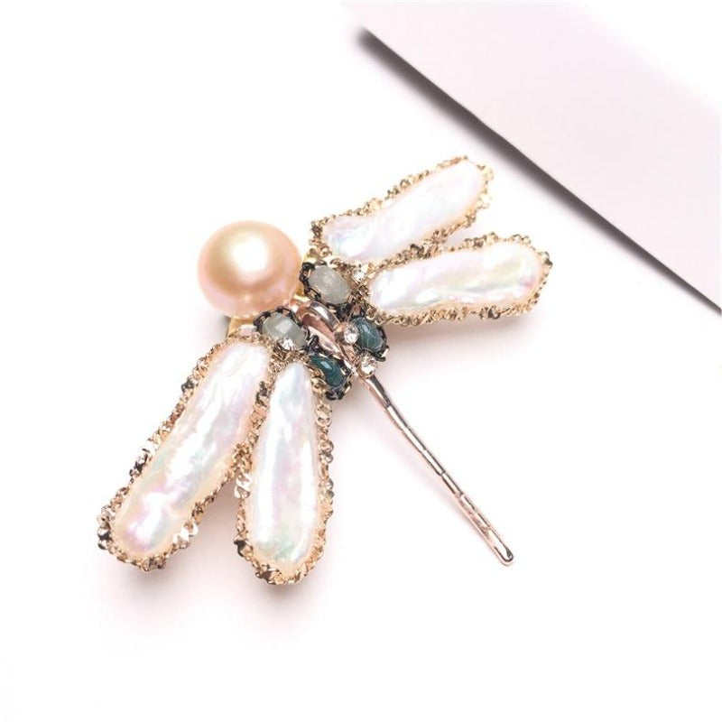 Broche estilo retro vintage estilo libélula de nácar natural