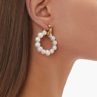 Gold Pearl Hoop AAA Freshwater Pearl Hoop Earrings in 14K Gold Over Sterling Silver(6-7mm)