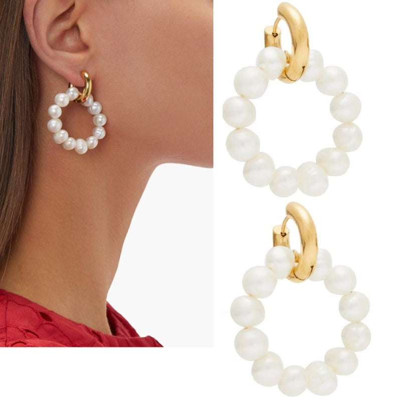 Pearl Earrings 18K Gold | White Freshwater Real Pearl Drop Earrings | Vintage Jewelry-Huge Tomato