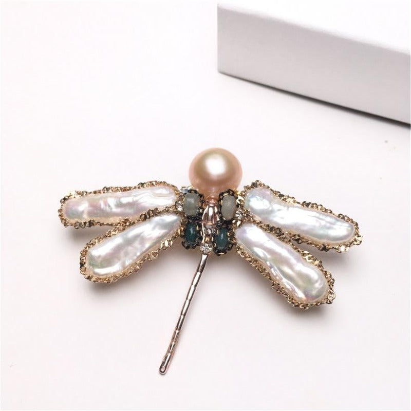 Broche estilo retro vintage estilo libélula de nácar natural
