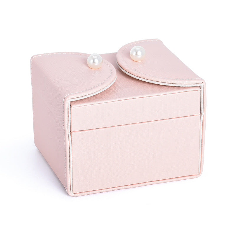 Double-layer Mini stud earrings rings Jewelry Box Useful Makeup Organizer Travel Portable Jewelry PU Box