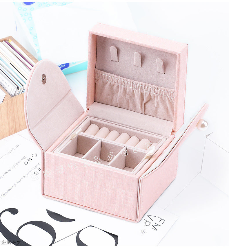 Double-layer Mini stud earrings rings Jewelry Box Useful Makeup Organizer Travel Portable Jewelry PU Box