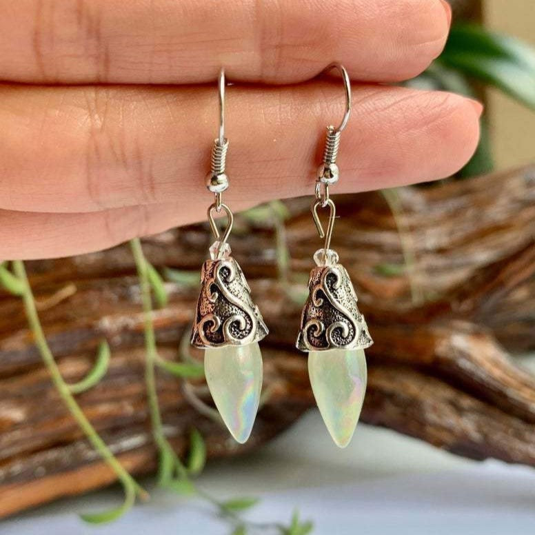 Moonstone Dangle Earrings with Pure Silver Hook Royal Style Blue Gradient Dangle Temperament Earrings