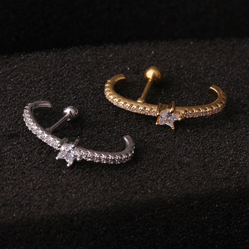 16G Titanium Internally Threaded Double Gem Single Cartilage Earring Crystal Ear Stud Body Jewelry