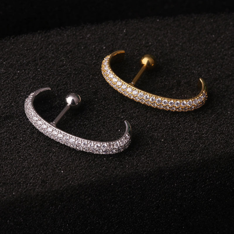 16G Titanium Internally Threaded Double Gem Single Cartilage Earring Crystal Ear Stud Body Jewelry