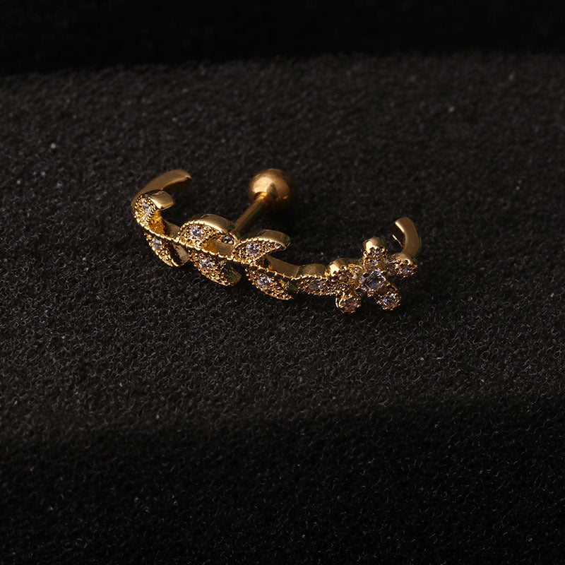 16G Titanium Internally Threaded Double Gem Single Cartilage Earring Crystal Ear Stud Body Jewelry