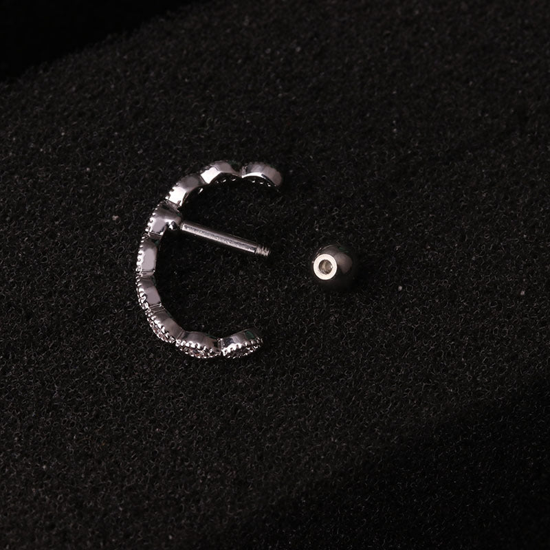 16G Titanium Internally Threaded Double Gem Single Cartilage Earring Crystal Ear Stud Body Jewelry