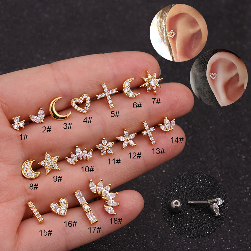 16G Crystal Titanium Internally Threaded Double Gem Single Cartilage Earring Crystal Ear Stud Body Jewelry