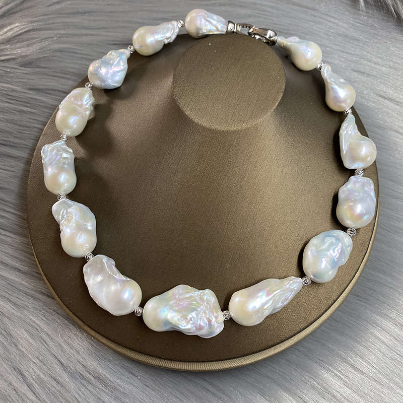 16mm Big Real Pearl Necklace AAAA Baroque Pearl Necklace | White Freshwater Irregular shaped Pearl Necklace