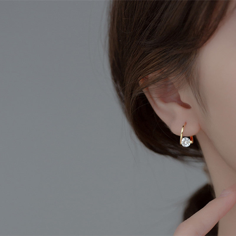 Diamond Hoop Earrings | 8mm Crystal Drop Earrings in 14K Gold Plated S925 Silver Pin