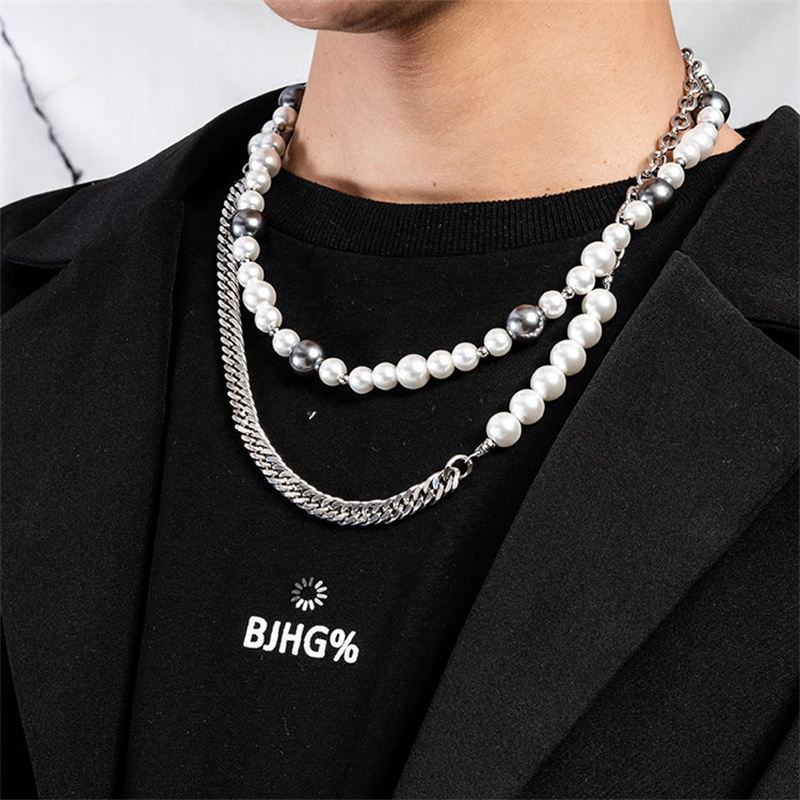 White and Black Mens Pearl Necklace | Pearl Necklace Gift for Men