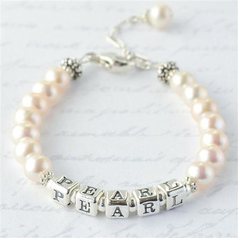 100% Handmade Name Customize Little Girl Bracelet Pearls Name Bracelet Birthday Gift Idea
