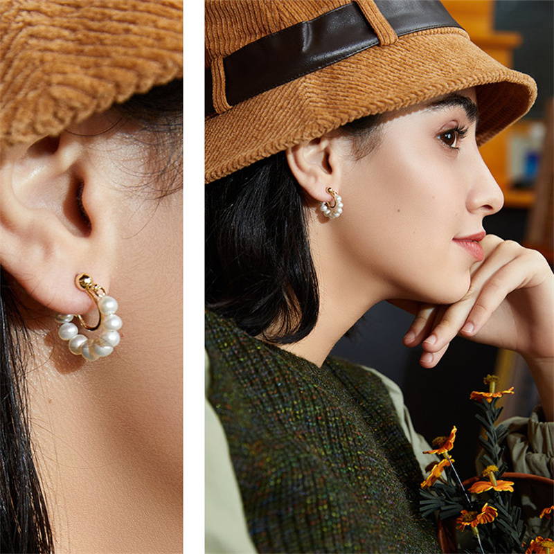 Pendientes de aro de perlas | Pendientes de perlas reales | Pendientes de perlas de agua dulce para oreja perforada y no perforada