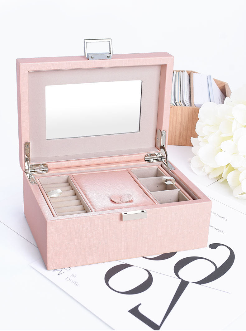 Double-layer Mini stud earrings rings Jewelry Box Useful Makeup Organizer Travel Portable Jewelry PU Box