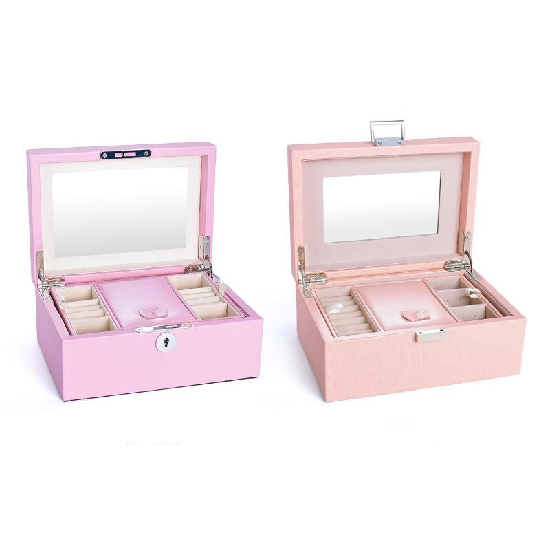Double-layer Mini stud earrings rings Jewelry Box Useful Makeup Organizer Travel Portable Jewelry PU Box