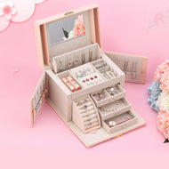 Double-layer Mini stud earrings rings Jewelry Box Useful Makeup Organizer Travel Portable Jewelry PU Box